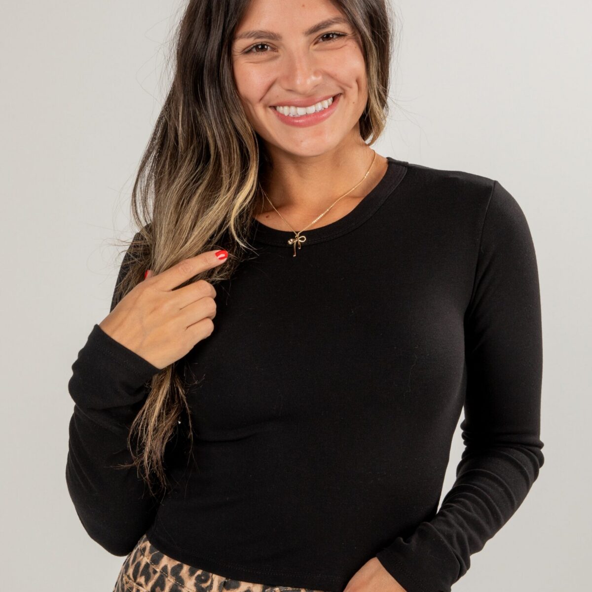 Black Everyday Cropped Long Sleeve Top