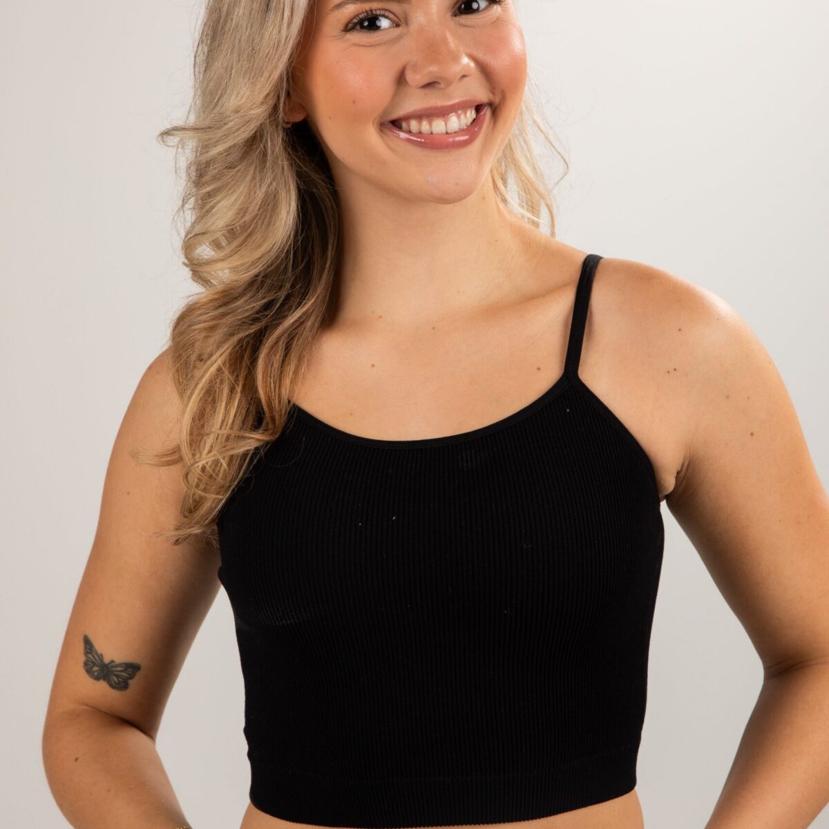 Black Seamless Ribbed Padded Cami Tank