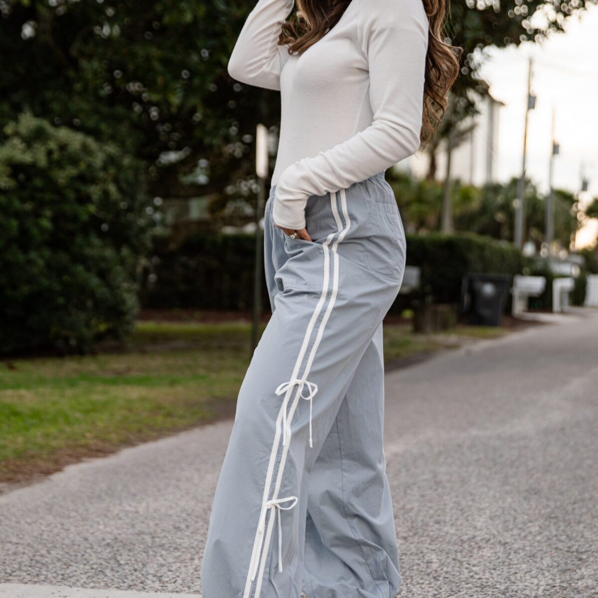 Dusty Blue Drawstring Track Pants
