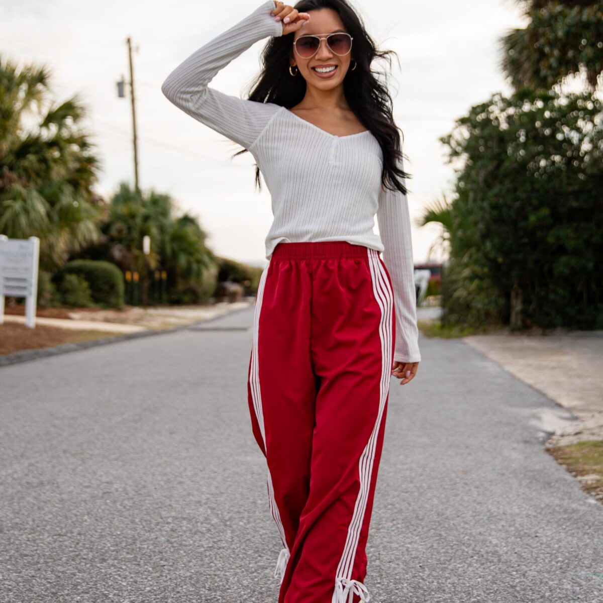 Red Side-Stripe Track Pants