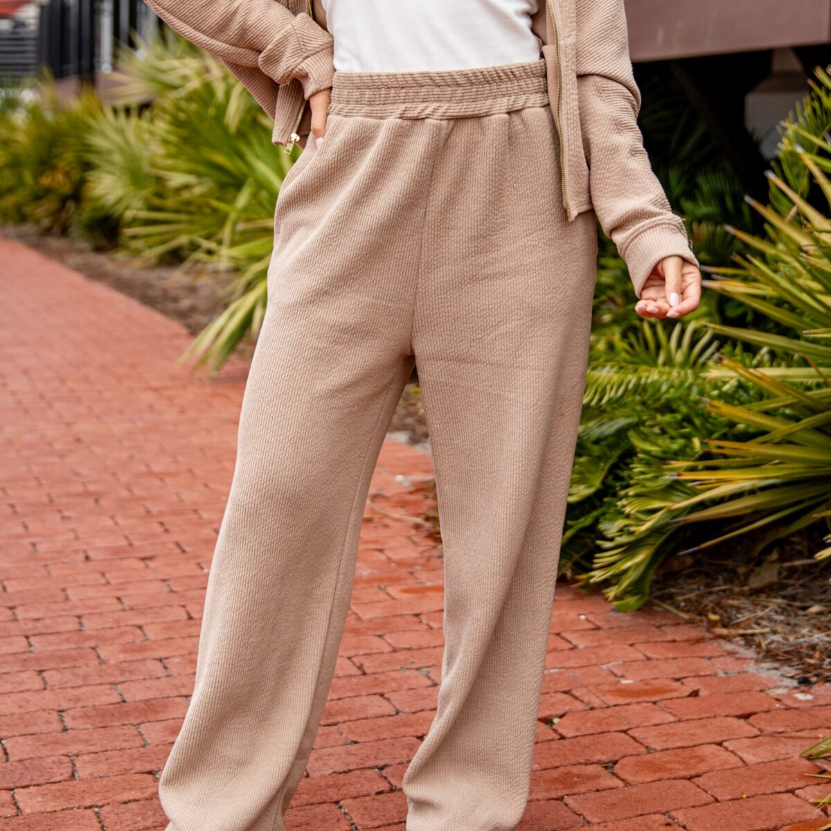 Taupe Corded Knit Pants