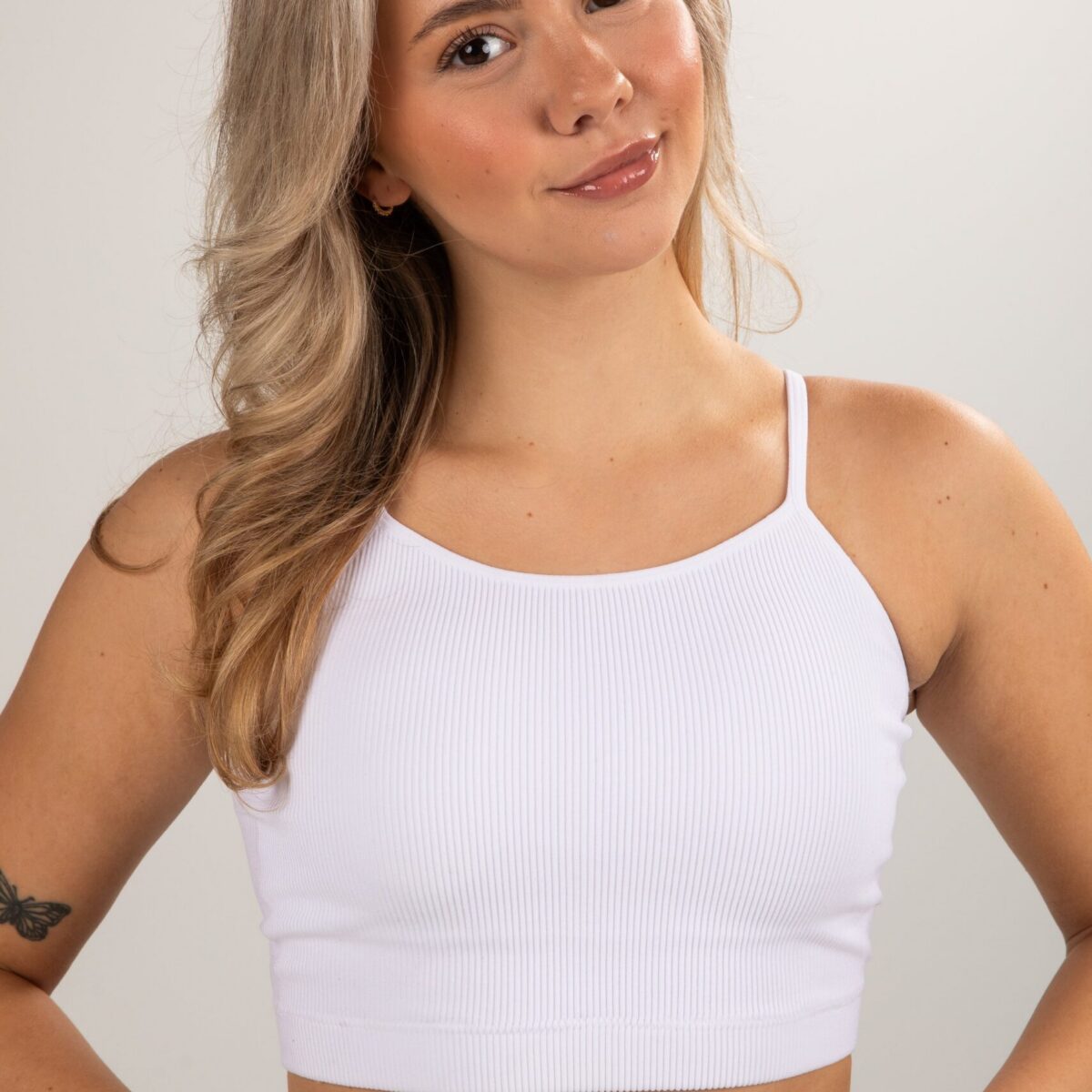 White Seamless Ribbed Padded Cami Tank
